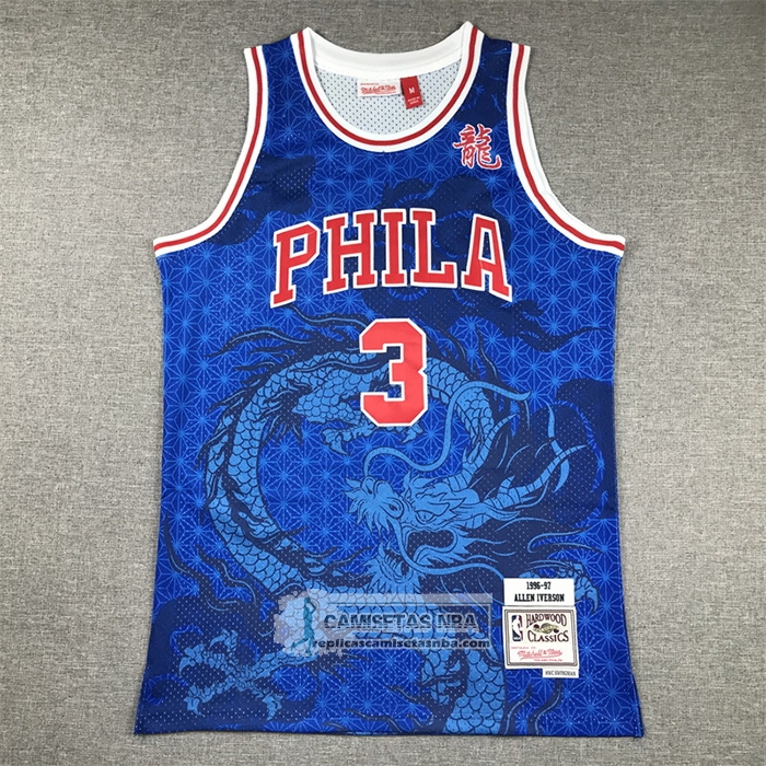 Camiseta Philadelphia 76ers Allen Iverson NO 3 Asian Heritage Throwback 1996-97 Azul